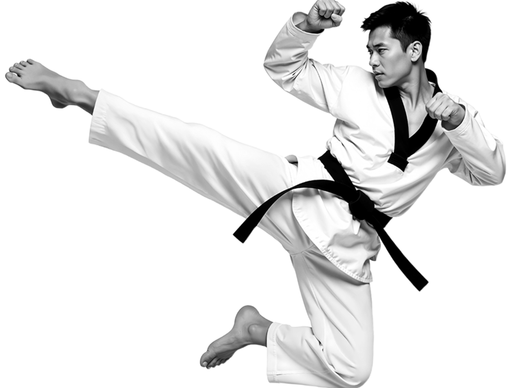 キックする男性