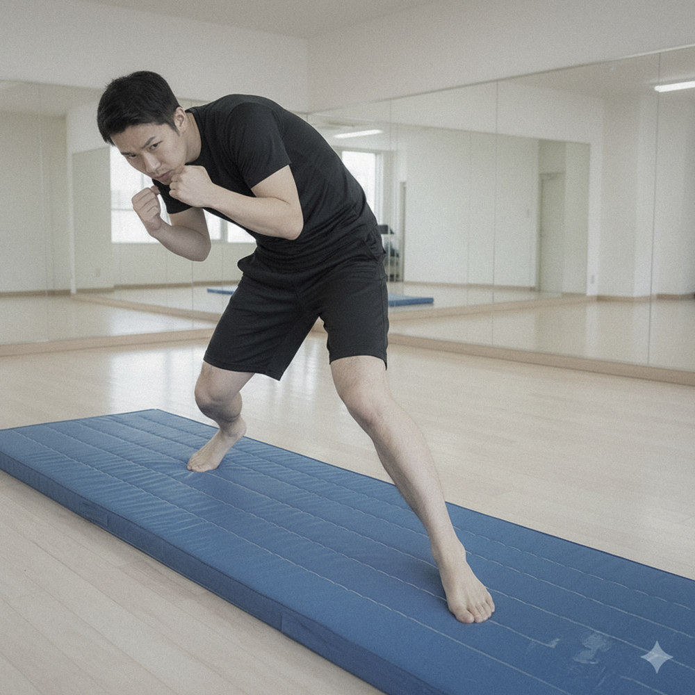 防御の姿勢をとる男性